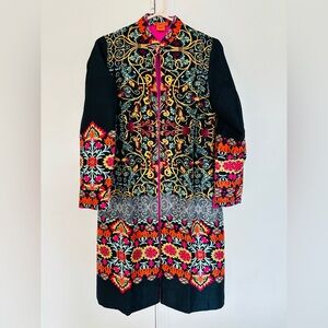 NWOT Handmade Kashmiri 100%Silk Jacket: Bohemian Long Coat women’s Size S